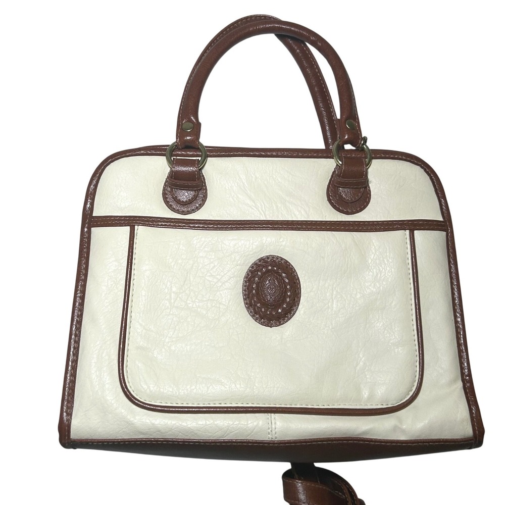 Vintage Jackson Two Tone Satchel Handbag Cream Brown minimal classic everyday